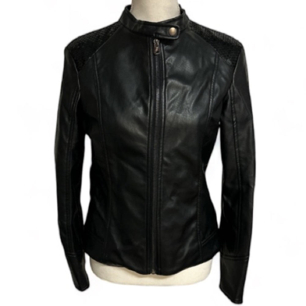 Rampage Black Leather Polyurethane Jacket With Sequins On Shoulders Size EUC